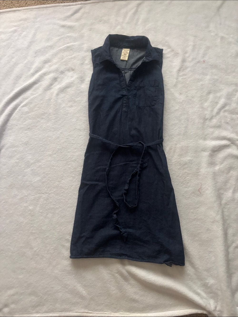 Faded Glory Navy Sleeveless Shirt Dress with Waist Tie